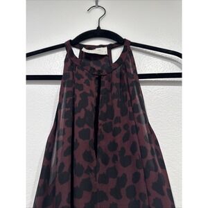 A.L.C. Burgundy Black Animal Print Silk Top Size XS Sheer Glam Chic Evening Boho